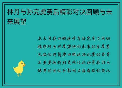 林丹与孙完虎赛后精彩对决回顾与未来展望